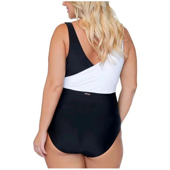 Raisins Curve Black Trendy Plus Size Colorblocked One Piece Swimsuit SZ:20W - Picture 2 of 12